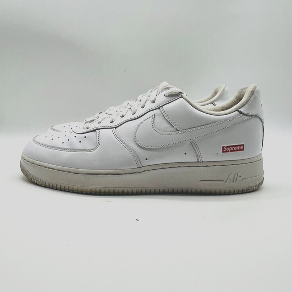 Nike Air Force 1 x Supreme Mens 10.5 White Leather Red Box Logo CU9225-100 Shoes - Picture 4 of 11
